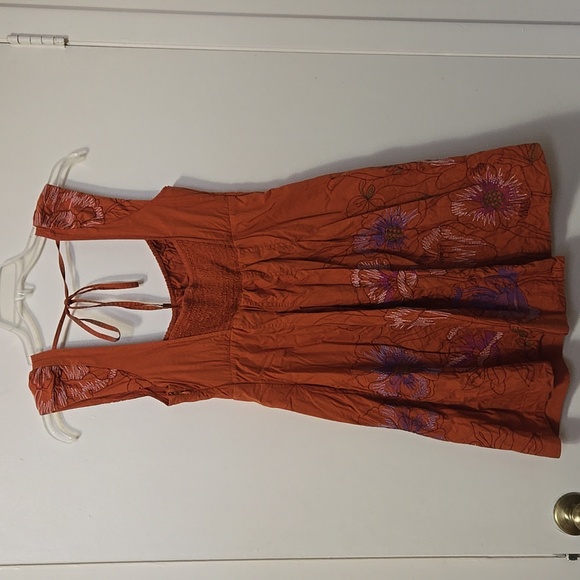 By Anthropologie Embroidered Mini Dress Orange Copper Size Medium Womens Summer - Picture 8 of 8